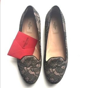 Valentino lace embellished slipper loafer flats